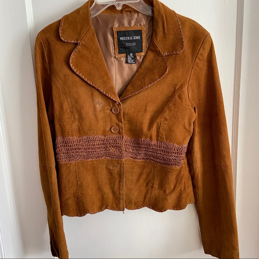Neutral Zone vintage suede and macrame jacket